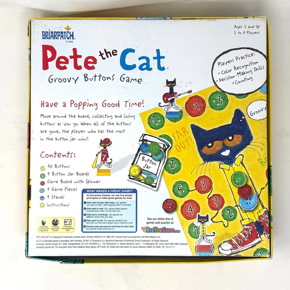 Briarpatch Pete the Cat Groovy Buttons Game Preschool Board Game 01256 Ages 3+